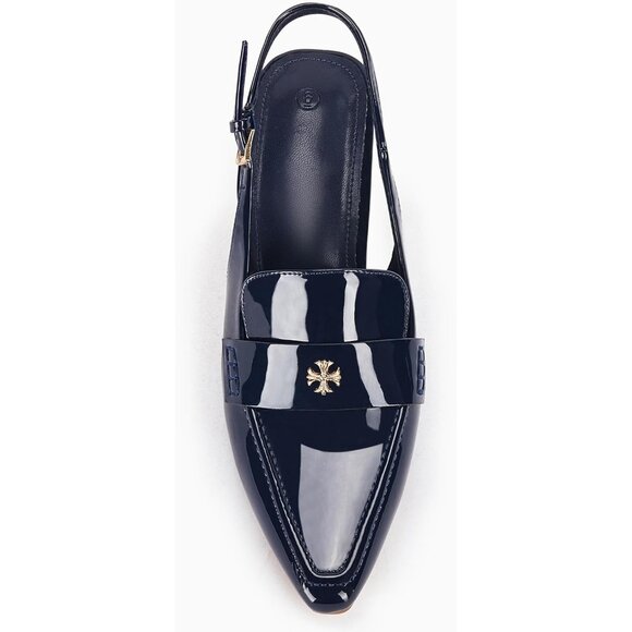 Women's Navy Blue Pointed Toe Sandals Kitten Heel Pumps Slip On Ankle Buckle - Picture 7 of 8